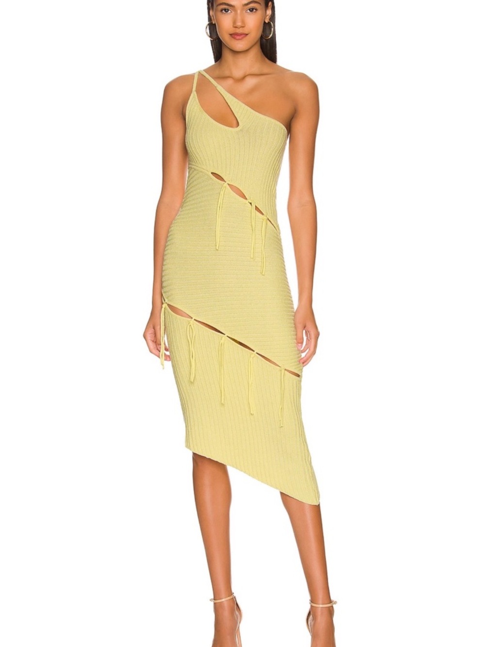 NBD Lemon Asymmetrical One-Shoulder Cutout Midi Dress